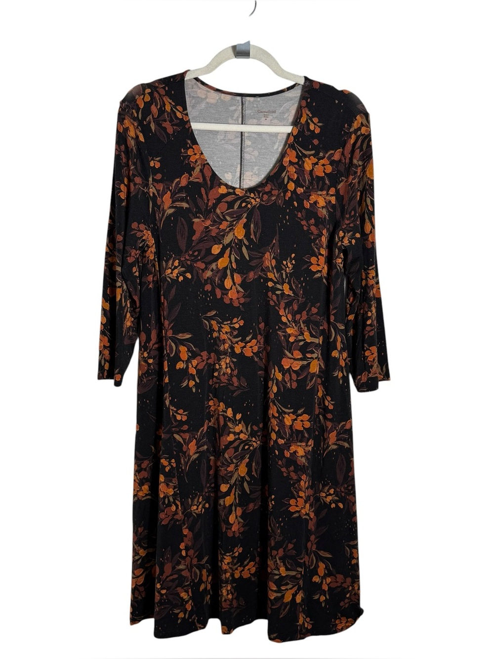 Garnet Hill Dark Floral Jersey Knit Fit Flare Cotton Dress Size M Fall